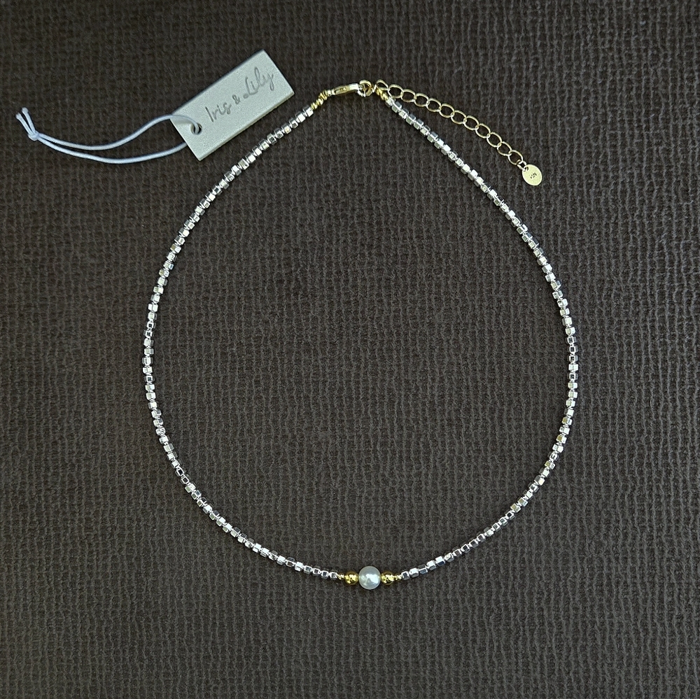 Iris & Lily Freshwater Pearl and Silver🤍 Blocks Necklace- NWT